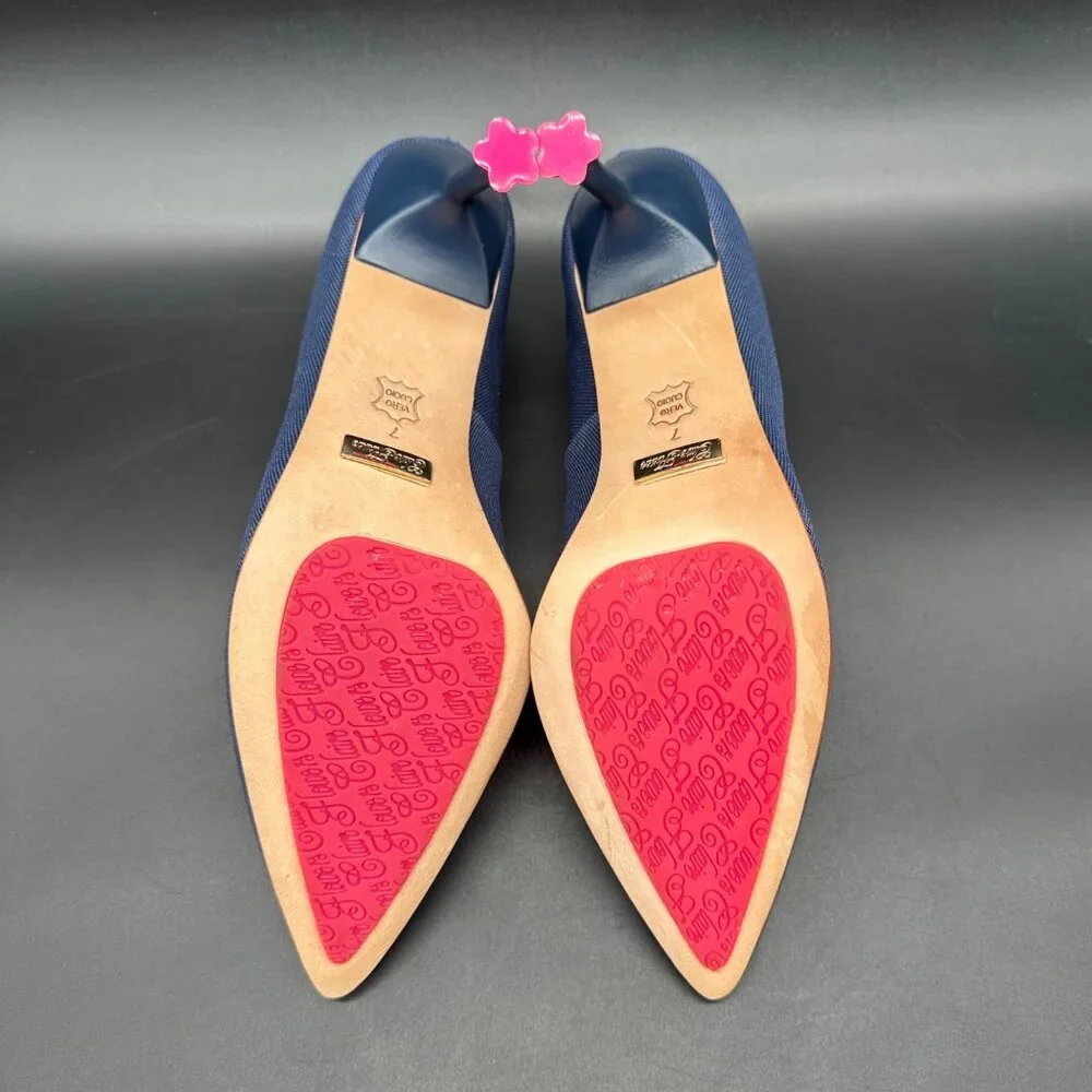 Claire Flowers Navy Blue Pointed Toe Heels Pumps Womens Size 7 Pointed Toe - Picture 6 of 14